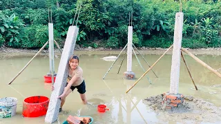 Building A Cabin In The Middle Of The Lake, Build Concrete Foundation Pillars  Triệu Lâm Farm