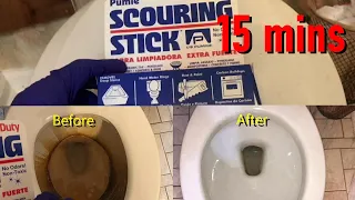 Cleaning a Toilet Bowl using PUMICE STICK for Hard Water Mineral Build up