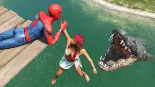 GTA 5 Water Ragdolls Spiderman vs Crocodile vs Shark (Fails & Funny Moments)