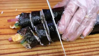 전국 최저 가격 김밥 한 줄 1200원! 즉석에서 포장한 김밥!   Kimbab / korean street food