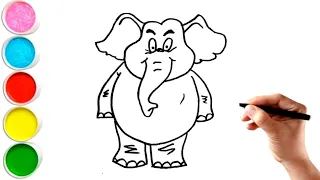 Cartoon 🐘 Elephant Drawing and Colouring for Kids | Easy Creative Tutorial