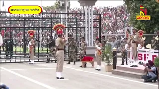 The beating retreat ceremony underway at the Attari-Wagah border on the occasion of IndependenceDay