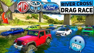 GTA 5: Super Indian SUV Cars 🔥 LONGEST RIVER CROSSING DRAG RACE🥶 GTA 5 MODS! GTA 5 INDIAN CAR!