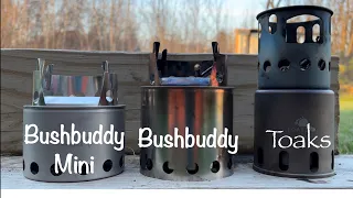 Bushbuddy Mini vs Bushbuddy vs Toaks Small Wood-burning Stove Shootout.