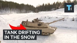 Tank drifting in the snow