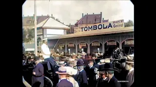 AI RESTORATION  1905 - Spectators at fair in Copenhagen Denmark - old video in color from 1900