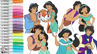 Disney Princess Coloring Book Compilation Jasmine Aladdin with Rajah and Abu