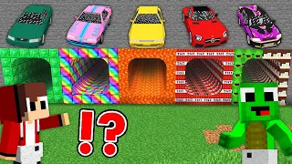 How JJ And Mikey FOUND SECRET TUNNELS With SUPER CARS in Minecraft Challenge (Maizen Mizen Mazien)