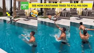 🤣Cristiano Ronaldo Threw His Son (Mateo Ronaldo) Too Far in the Swimming Pool!