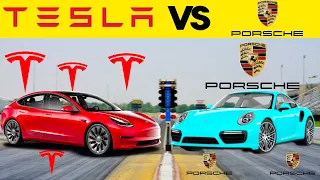 $50k Tesla faster than a $200k Porsche? 2023 Porsche 911 Turbo S vs Tesla Model 3 Performance | Drag