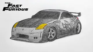 How to draw a NISSAN 350Z VEILSIDE 2002 / drawing a 3d car / coloring nissan from fast and furious 3