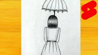 How to draw a girl with umbrella // Easy drawing for girls step by step