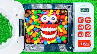 Great Satisfying Video | Microwave Full of Rainbow Skittles with Grid Balls & Magic Fruits ASMR