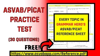 ASVAB/PiCAT Math Knowledge & Arithmetic Reasoning Practice Test: Every Topic in My Reference Sheet