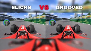 FERRARI F2004 𝗦𝗟𝗜𝗖𝗞𝗦 VS 𝗚𝗥𝗢𝗢𝗩𝗘𝗗 TYRES: THIS IS THE DIFFERENCE! 😳