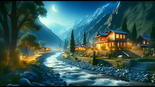 Night Nature,ASMR,Ambiance The View of a house next to a rocky river,Sleep Relaxation Sound,AFG1