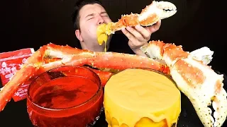 CHEESY KING CRAB LEGS WITH NUCLEAR FIRE NOODLE SAUCE • Mukbang & Recipe