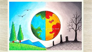 How to draw world environment day poster, Save Earth Drawing