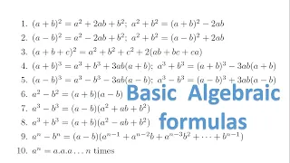 Basic Algebraic Formulas Part 1