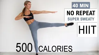 40 MIN NO REPEAT HIIT | Super Sweaty | Intense Full Body Workout | Burn 500 Calories | No Equipment