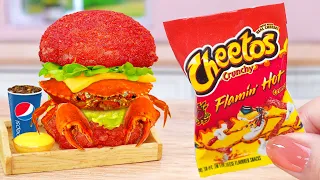 Best Burger 🍔 Cooking Spicy Cheetos Crab Cake Burger in Miniature Kitchen 🔥 Tina Mini Cooking