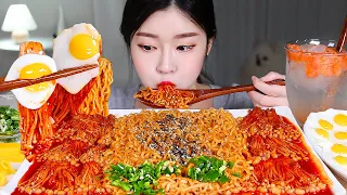 ASMR * SPICY FOOD COMBO 🔥 SPICY FIRE ENOKI MUSHROOMS & SPICY FIRE CHICKEN NOODLES (+CHILIES) MUKBANG