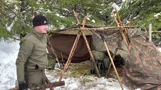 Winter overnight building with tarps! Ammunition box oven