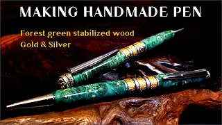 Making twin handmade PENs/Forest green stabilized wood