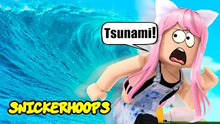 TSUNAMI! SURVIVING THE TIDAL WAVE! Roblox Games to Play | Snicker Hoops