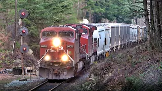 BC FLOODS AND WASHOUTS, DIRRECTIONAL RUNNING RE-ROUTES! 7 WB Trains, CN SD60s, EX CREX DPU, & K5LLA