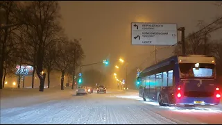 Moscow blizzard timelapse: Leninsky avenue - Vorobyovy Gory - Rublyovskoye highway