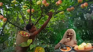 Life in jungle - I am very hungry, I found a golden apple tree in the forest