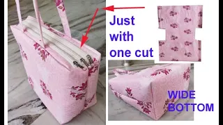 TRIPLE ZIPPER -wide bottom Tote bag with single CUT - shopping bag making at home/ sewing craft 2315