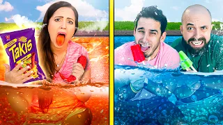 PISCINA FRIA vs CALIENTE de COMIDA 🌶️😂🧊 Sandra Cires Art