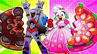 Black Food vs Pink Food Challenge!  Roxy Vs Chica -FNAF SB Mukbang Animation | Sun VS Moon Cartoon!