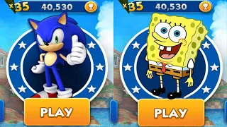 Sonic Dash vs SpongeBob Run - All Characters Unlocked and Fully Upgraded Walkthrough