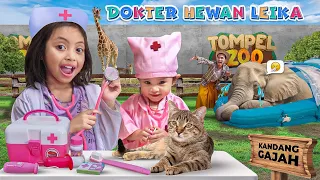 DOKTER LEIKA VS DOKTER LEXIE MERAWAT HEWAN SAKIT 😍 DIBANTU TOMPEL SI PENJAGA KEBUN BINATANG