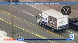 LAPD pursues allegedly stolen box truck into Malibu