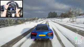 Crisis strees # 3:  Drifting AUDI R8 V10 Plus in Snow Steering Wheel + Paddle Shifters Gameplay