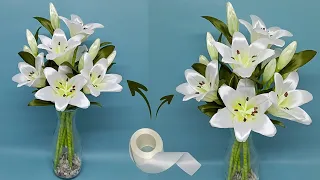 DIY | How To Make Lily Flower From Satin Ribbon Easy | Lily Flower Making With Ribbon