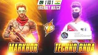 Indian V Badge Player Techno Banda 🇮🇳 vs Markhor Yt 🇵🇰 || 1 vs 1 Clash Squad Match 🔥 ||