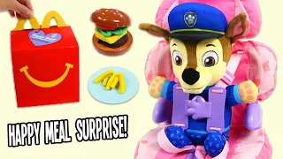 Paw Patrol Baby Chase Road Trip McDonalds Happy Meal Time with DIY Play Doh Hamburger & Fries!