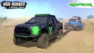 Spintires: MudRunner - FORD RAPTOR Pulls A Pickup Truck Through The Sand