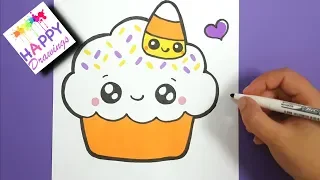 HOW TO DRAW + COLOR HALLOWEEN CUPCAKE CUTE STEP BY STEP - HAPPY DRAWINGS