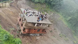 Landslide Horror: Buildings Сollapse in Kullu, floods across Himachal Pradesh, India.