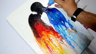 Romantic Couple / Abstract Acrylic Painting On Canvas / Easy Tutorial for Beginners