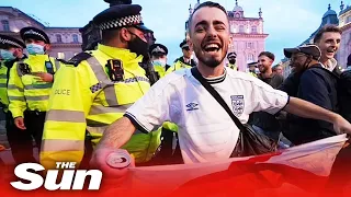 England fans scuffle with cops in chaotic London celebrations after beating Germany 2-0