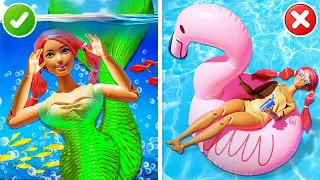 Barbie et sa transformation en sirène! Jeux pour filles avec poupées. Vidéo en français.