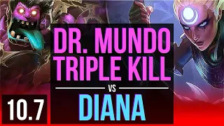 DR. MUNDO vs DIANA (TOP) | Rank 2 Dr. Mundo, Triple Kill, KDA 8/3/9 | BR Master | v10.7