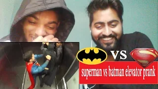 superman vs batman elevator prank.. its so funny !!